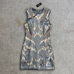 NEW NWT bebe Gray and Cream Sequin Mini Dress